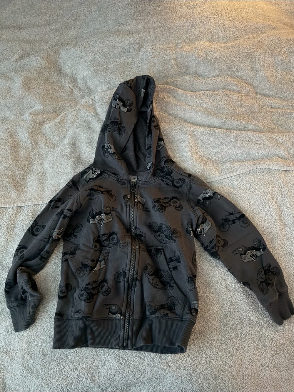 Carter's Black Gray Monster truck 🛻 Print Zip Hoodie